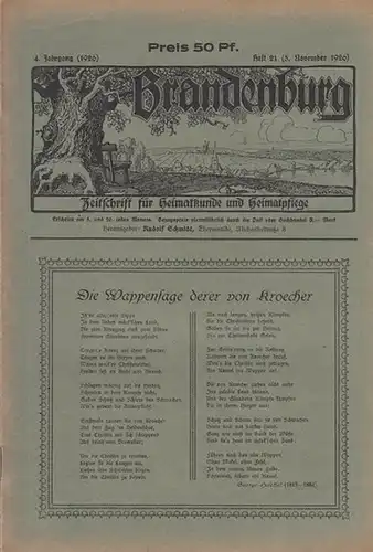 Brandenburg - Schmidt, Rudolf (Hrsg.) - George Hesekiel / Erich Walz / E. Weitfand / F. Groger / Walther Rieckhoff (Autoren): Brandenburg. 4. Jahrgang (1926)...