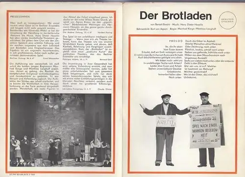 Berliner Ensemble. - Brecht, Bertolt. - Musik: Hosalla, H. D. Der Brotladen. Spielzeit 1967. Regie Karge, Manfred / Langhoff, Matthias. Kostüm / Bühne Appen, Karl...