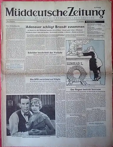 Fasching / Karneval / Carneval. - Süddeutsche Zeitung. - Müddeutsche Zeitung. Müddeutsche Zeitung 1961. Faschings-Ausgabe der Süddeutschen Zeitung. Jg.12. Ihre Nummer.