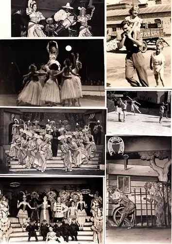Original-Schwarz-weiß Fotos. 19 Photografien in 8x13 und 5 kleinformatige in 6x8 cm. Abgebildet sind Vorstellungsfotos, Proben, Einzelkünstler zu Tanzszenen, eine Clownsszene vor gemalter Kulisse, 2...