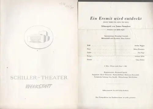 Berlin Schiller Theater Werkstatt. - Boleslaw Barlog (Intendanz): Schiller Theater Werkstatt, Spielzeit 1963 / 1964. Programmheft 139. Aus dem Inhalt: 'Ein Eremit wird entdeckt' von...