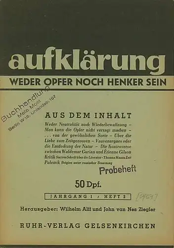 aufklärung: aufklärung - Weder Opfer noch Henker sein. Hrsg.: Wilhelm Alff u. John van Nes Ziegler. Jahrgang 1, Heft 2. 