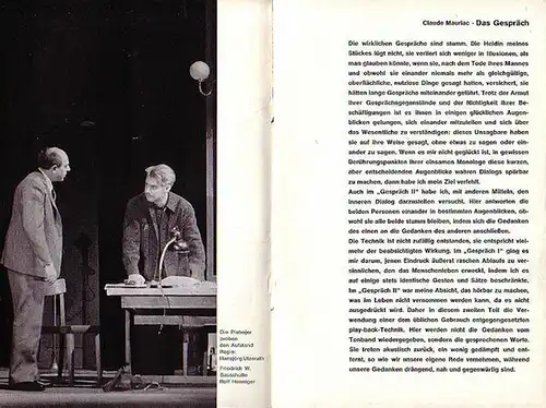 Berlin Schiller Theater Werkstatt. - Boleslaw Barlog (Intendanz): Schiller Theater Werkstatt Berlin, Spielzeit 1966 / 1967. Heft 177. Programmheft. Aus dem Inhalt: 'Das Gespräch', Erstaufführung...