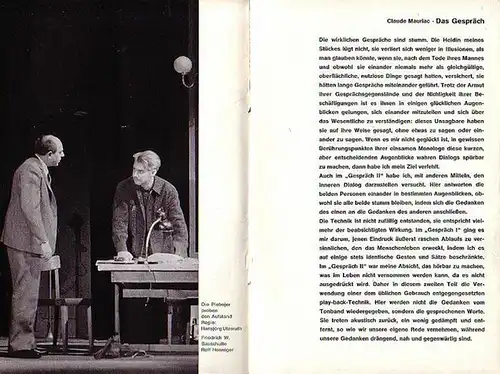 Berlin Schiller Theater Werkstatt.   Boleslaw Barlog (Intendanz): Schiller Theater Werkstatt Berlin, Spielzeit 1966 / 1967. Heft 177. Programmheft. Aus dem Inhalt: 'Das Gespräch'.. 