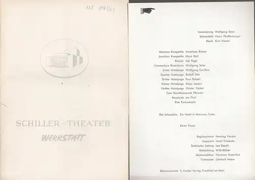 Berlin Schiller Theater Werkstatt  Boleslaw Barlog  Intendanz (Hrsg.): Schiller Theater Werkstatt. Spielzeit 1962 / 1963, Programmheft 128. Aus dem Inhalt:  'Oh Vater.. 