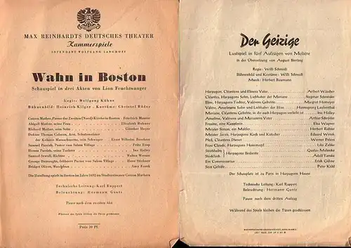 Berlin. Deutsches Theater und Kammerspiele. - Wolfgang Langhoff -Direktion  (Hrsg.): Programmzettel des Deutschen Theaters und der Kammerspiele. 1949, Konvolut aus 2 Zetteln.  Aus...