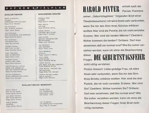 Berlin Schiller Theater  -Boleslaw Barlog- Intendanz (Hrsg.): Programmhefte des Schiller Theaters  und der Werkstatt Berlin, Spielzeit 1970 - 1971. Konvolut aus 5 Expl. 