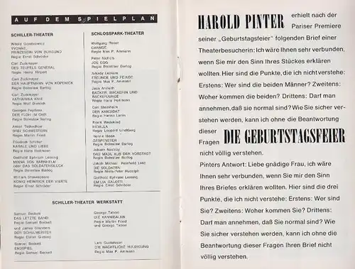 Berlin Schiller Theater  -Boleslaw Barlog- Intendanz (Hrsg.): Programmhefte des Schiller Theaters  und der Werkstatt Berlin, Spielzeit 1970 - 1971. Konvolut aus 5 Expl.