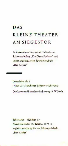 Programmheft zu: Antigone. Inszenierung: K. W. Stolle. Bild: E. Aschauer. Darsteller: Ilse Strambovski, Siglinde Geiger, Gerda Horn, K.W. Stolle, Wolf Schmittholstein, Klaus Krüger, Ludwig Schütze.. 