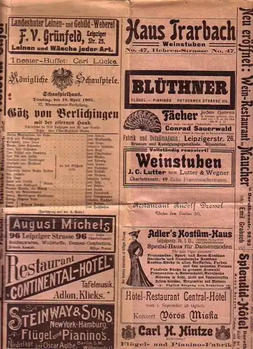 Programmzettel zu : Götz von Berlichingen mit der eisernen Hand. Schauspiel in fünf Aufzügen. Regie: Herr Grube. Mitwirkende: Herr Matkowsky, Herr Arndt, Frau Butze, Fräulein.. 
