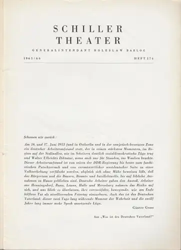 Die Plebejer proben den Aufstand. Programmheft der Spielzeit 1965   1966, Heft 174. URAUFFÜHRUNG von Günter Grass ! Inszenierung: Hansjörg Utzerath, mit u. a.:.. 