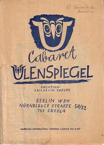 Neumann, Günter / Hela Gerber Külüs (Hrsg.) / Pasche, Friedrich (Direktion): Schwarzer JahrMarkts Anzeiger. Programmzeitung für das Hebbel Thetaer.  "Schwarzer Jahrmarkt"   Revue.. 