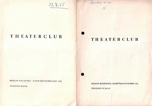 Programmhefte Theaterclub Berlin. 1955 / 1956. Konvolut aus 2 Heften