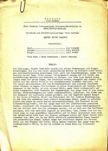 Carlmar, Edith (1911-2003): Pressetext und schwarz-weißes Szenenfoto zu 'Ung Flykt' (Frühehe), 1959, mit Liv Ullmann, Atle Merton und Rolf Soder in der Regie von Edith Carlmar. NWDF / Unitas-Verleih. 