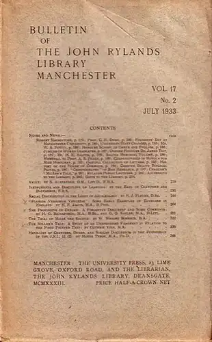 Bulletin John Ryland   Henry Guppy (ed.): Bulletin of the John Rylands Library Manchester Vol. 17, N° 2. July, 1933. Content: 1) Notes and.. 