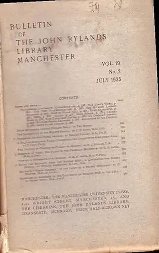 Bulletin John Ryland   Henry Guppy (ed.): Bulletin of the John Rylands Library Manchester Vol. 19, N° 2. July 1935. Content: 1) Notes and.. 