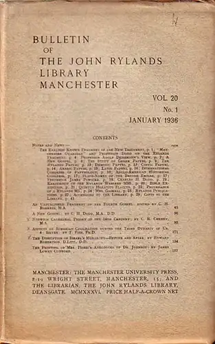 Bulletin John Ryland - Henry Guppy (ed.): Bulletin of the John Rylands Library Manchester Vol. 20, N° 1. January 1936. 