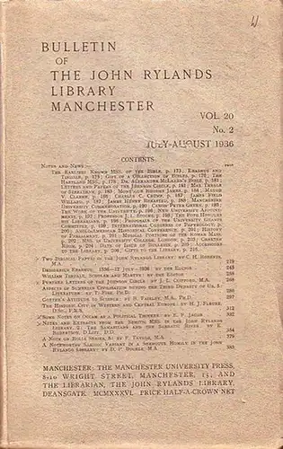 Bulletin John Ryland - Henry Guppy (ed.): Bulletin of the John Rylands Library Manchester Vol. 20, N° 2. July- August 1936. 