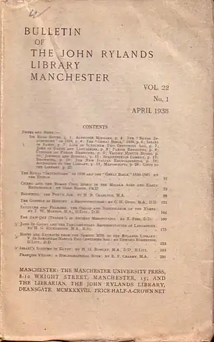 Bulletin John Ryland - Henry Guppy (ed.): Bulletin of the John Rylands Library Manchester Vol. 22, N° 1. April 1938. 