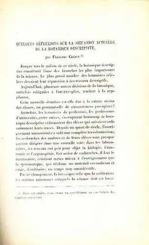 Crépin, Francois: Quelques réflexions sur la situation actuelle de la botanique descriptive. Extrait du Compte-rendu de la seance du 11 fevrier 1888 de la Sociéte royale de botanique de Belgique. Bulletin, tome XXVII, deuxieme partie. 