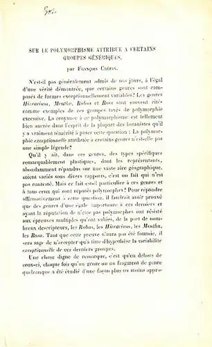 Crépin, Francois: Sur le polymorphisme attribué a certains groupes génériques. Extrait du Compte-rendu de la seance du 11 fevrier 1888 de la Sociéte royale de botanique de Belgique. Bulletin, tome XXVII, deuxieme partie. 