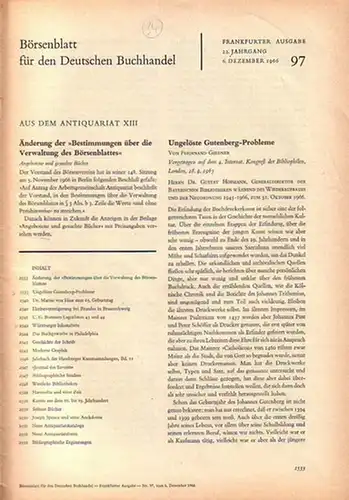 Geldner, F. / Derßler, F. / u.a. - Börsenblatt für den Deutschen Buchhandel - Aus dem Antiquariat: Ungelöste Gutenberg Probleme // Würzburger Inkunabeln // u.a. - enthalten in: Börsenblatt für den Deutschen Buchhandel - Aus dem Antiquariat. 