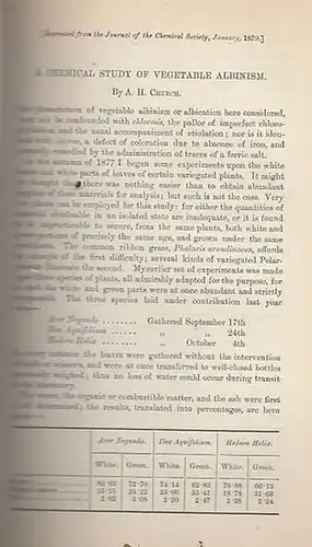 Church, A.H: A chemical study of vegetable albinism. Reprinted from the Journal of the Chemical Society, January, 1879. 