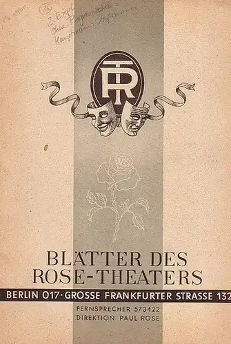 Blätter des Rose-Theaters Berlin. Paul Rose (Hrsg.): Blätter des Rose-Theaters. Programmheft: Dorothea Angermann. 1940. 