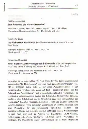 Böck, Dorothea: Buchbesprechungen in deutscher Sprache: 1) Rankl, Maximilian  - Jean Paul und die Naturwissenschaft, Frankfurt/M. Lang 1987, 301 S. 2) Esselborn, Hans...