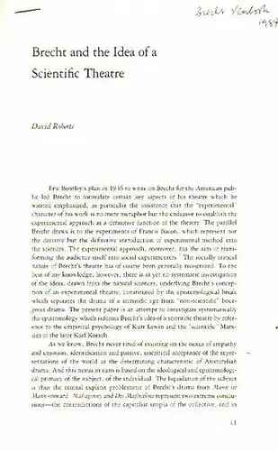 Brecht, Bertolt. - Roberts, David: Brecht and the Idea of a Scientific Theatre. 