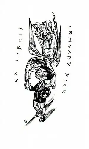 Gaudaeu, G. (?): Ex Libris von Irmgard Dick. "Schutz-Engel". 