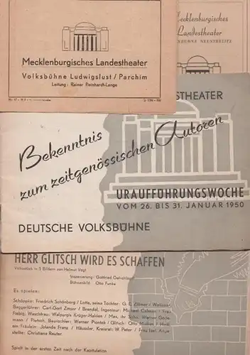 Dame Kobold ; "Der Schicksalsacker" ; "Herr Glitsch wird es schaffen" ; "Das Institut des Herrn Maillard".  Programmhefte der Mecklenburgischen Landestheater Parchim, Güstrow, Neustrelitz. Konvolut aus 6 Heften