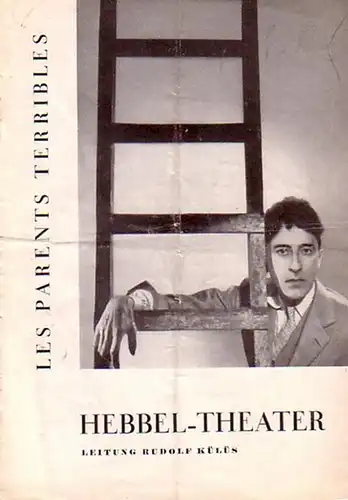Programm   Heft zu 'Les parents terribles'. Nein, diese Eltern. Inszenierung und Bühnenbild: Jean Cocteau. Darsteller: Germaine Dermoz, Florence Briere, Simone Pacome, André Valtier.. 