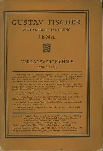 Fischer: Gustav Fischer Verlagsbuchhandlung Jena. Verlagsverzeichnis Januar 1939. 