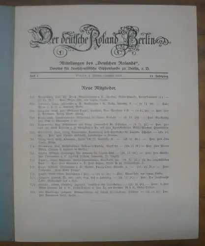 Deutsche Roland Berlin, Der: Der deutsche Roland Berlin. 15. Jahrgang. Heft 1. 1. Hartung (Januar) 1927. Mitteilungen des "Deutschen Rolands". Vereins für deutsch völkische Sippenkunde.. 