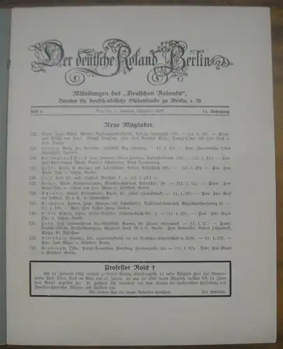 Deutsche Roland Berlin, Der: Der deutsche Roland Berlin. 15. Jahrgang. Heft 2. 1.Hornung (Februar) 1927. Mitteilungen des "Deutschen Rolands". Vereins für deutsch-völkische Sippenkunde zu Berlin...