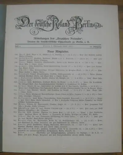 Deutsche Roland Berlin, Der: Der deutsche Roland Berlin. 15. Jahrgang. Heft 4. 1. Ostermond (April) 1927. Mitteilungen des "Deutschen Rolands". Vereins für deutsch-völkische Sippenkunde zu...