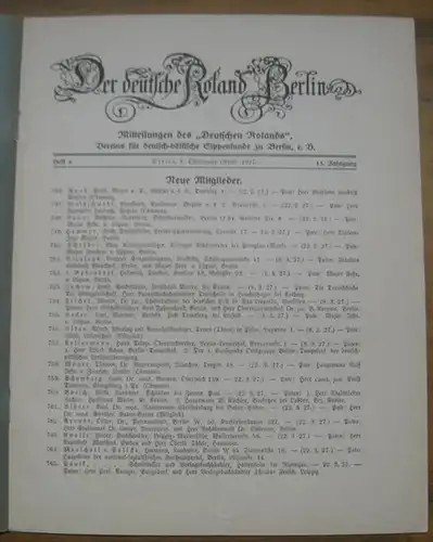 Deutsche Roland Berlin, Der: Der deutsche Roland Berlin. 15. Jahrgang. Heft 4. 1. Ostermond (April) 1927. Mitteilungen des "Deutschen Rolands". Vereins für deutsch völkische Sippenkunde.. 
