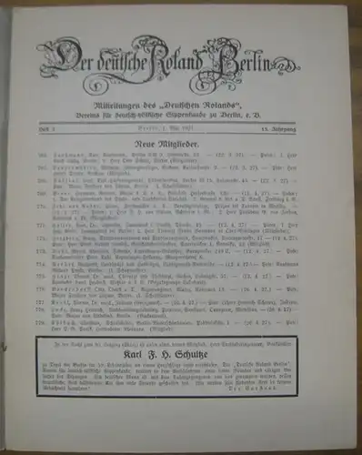 Deutsche Roland Berlin, Der: Der deutsche Roland Berlin. 15. Jahrgang. Heft 5. 1. Mai 1927. Mitteilungen des "Deutschen Rolands". Vereins für deutsch-völkische Sippenkunde zu Berlin...