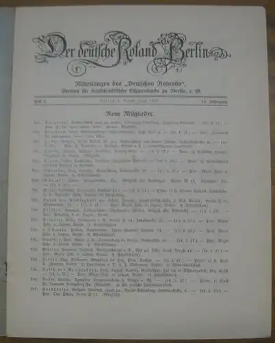 Deutsche Roland Berlin, Der: Der deutsche Roland Berlin. 15. Jahrgang. Heft 6. 1. Brachet (Juni) 1927. Mitteilungen des "Deutschen Rolands". Vereins für deutsch völkische Sippenkunde.. 