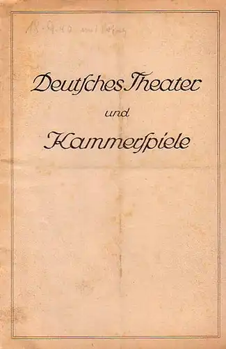 Blätter des deutschen Theaters und der Kammerspiele. Direktion Heinz Hilpert. Spielzeit 1940 / 1941. Heft 2