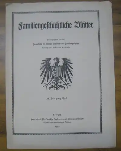 Familiengeschichtliche Blätter. - Hohlfeld, Johannes (Hrsg.): Familiengeschichtliche Blätter. 39. Jahrgang 1940, Register. 