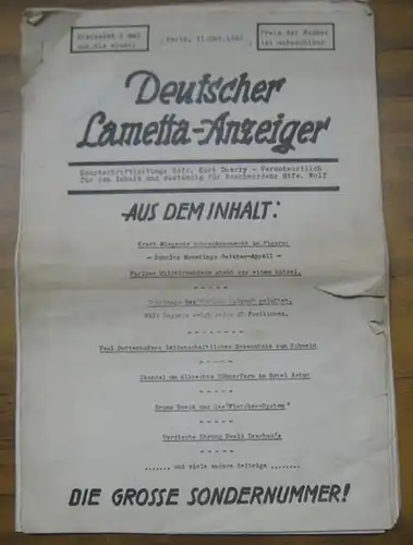 Deutscher Lametta   Anzeiger.   Doerry, Kurt (Hauptschriftleitung): Deutscher Lametta   Anzeiger. Die große Sondernummer!   Aus dem Inhalt: Ernst Wiegands.. 