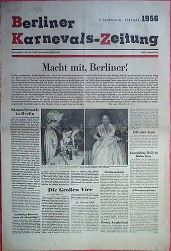 Fasching / Karneval / Carneval. - Berliner Große Karnevals - Gesellschaft (Hrsg.): Berliner Karnevals - Zeitung. Jahrgang 7, 1956. 