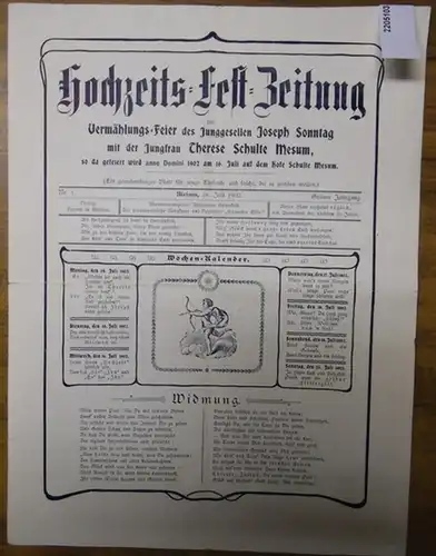 Festzeitung.   Hochzeitszeitung.   Joseph Sonntag.   Therese Schulte Mesum: Hochzeits   Fest   Zeitung zur Vermählungs   Feier.. 