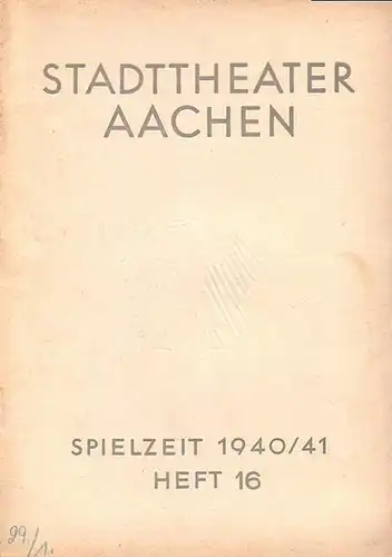 Programm Heft zu 'Martha'. Romantisch Komische Oper in 4 Akten. Spielleitung: Rudolf E. Leisner. Bühnenbild: Fritz Riedl. Musikalische Leitung: Berthold Lehmann. Chorleitung: Wilhelm Pitz. Mitwirkende:.. 