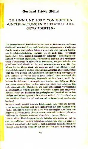 Fricke, Gerhard: Zu Sinn und Form von Goethes "Unterhaltungen deutscher Ausgewanderten". 