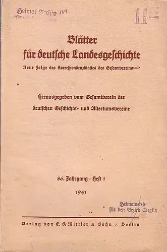 Hävernick, Walter und Otto Lauffer u.a: Blätter für deutsche Landesgeschichte. Neue Folge des Korrespondenzblattes des Gesamtvereins der deutschen Geschichts- und Altertumsvereine. Jahrgang 86, Heft 1...