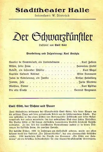 Stadttheater Halle - Der Schwarzkünstler. Herausgegeben vom Intendant W.Dietrich und Dr. Curt Freiwald