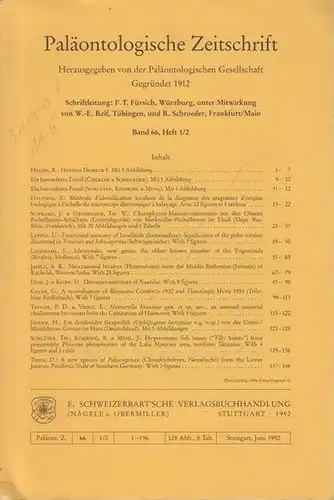 Fürsich, F.T. (Schriftleiter)   Paläontoligische Gesellschaft (Hrsg.): Paläontologische Zeitschrift. Herausgegeben von der paläontologischen Gesellschaft. Band 66, Heft 1 / 2. Im Inhalt: Nachruf auf.. 